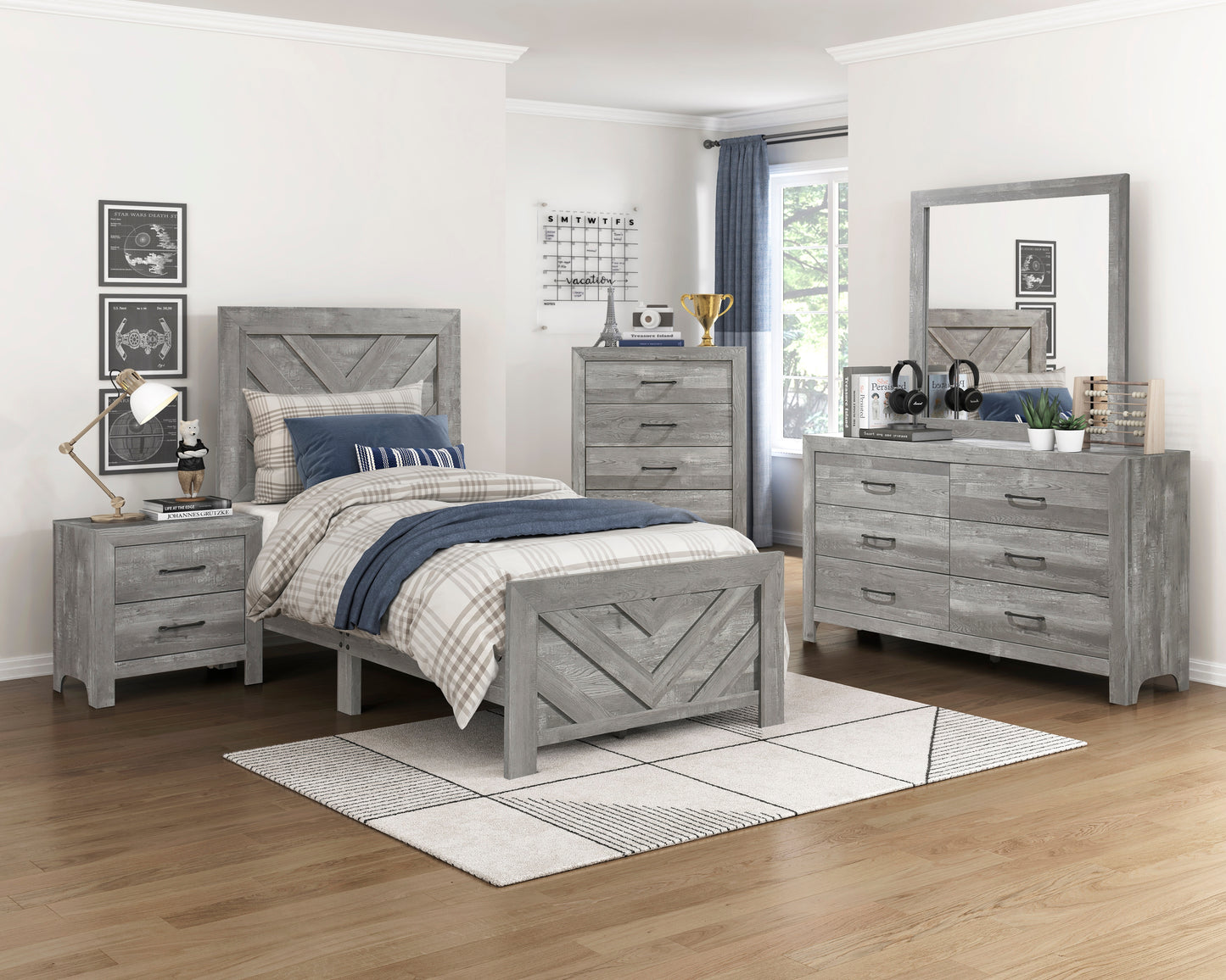 CORBIN COLLECTION TWIN 4PC BEDROOM SET GRAY (B,D,M,N)