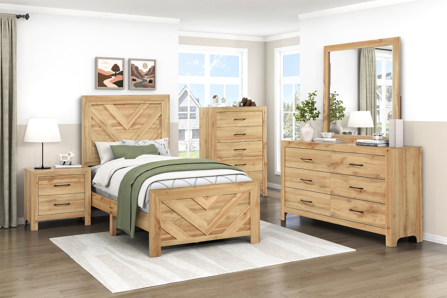 CORBIN COLLECTION TWIN 4PC BEDROOM SET NATURAL (B,D,M,N)