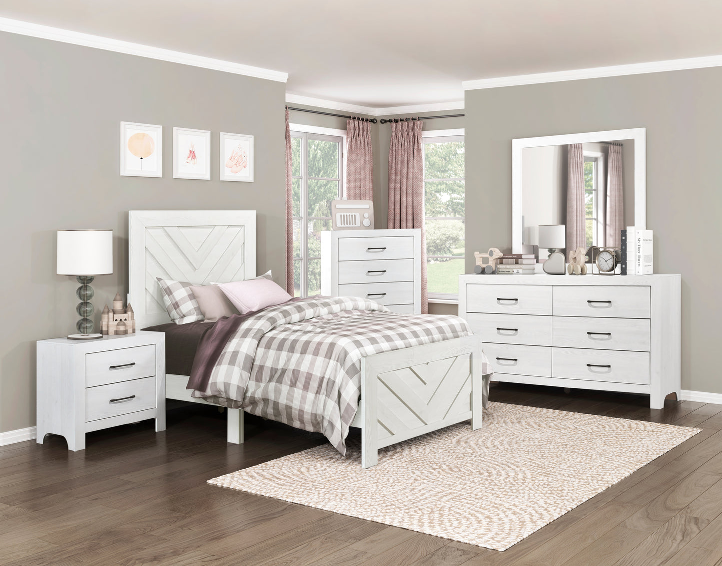 CORBIN COLLECTION TWIN 4PC BEDROOM SET WHITE (B,D,M,N)