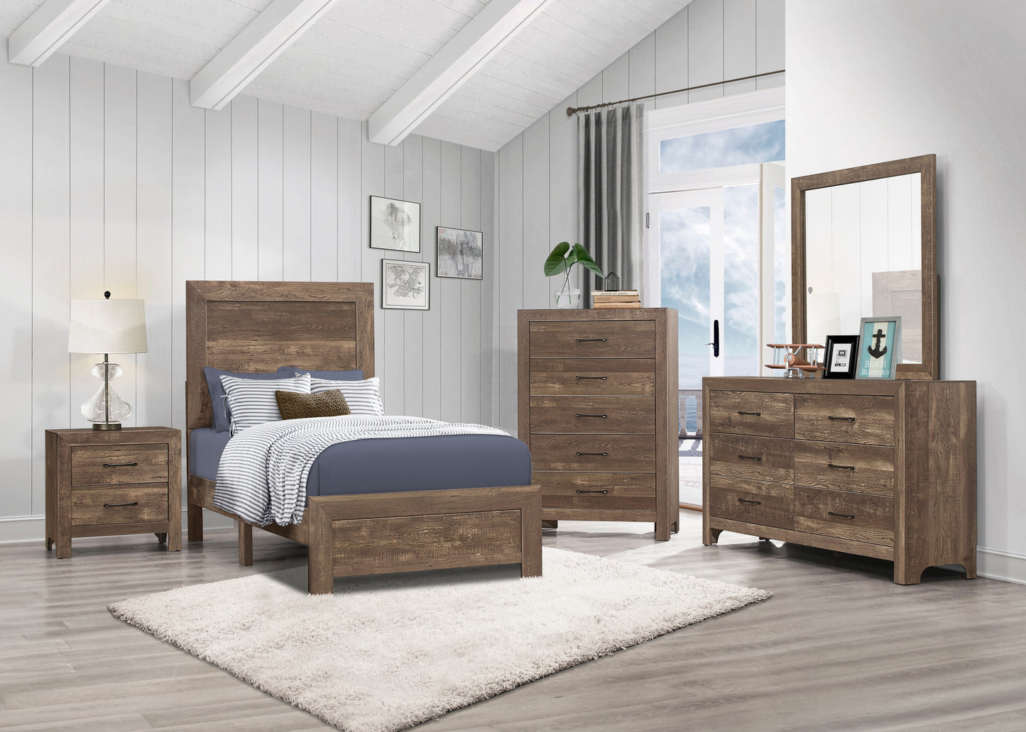 CORBIN COLLECTION TWIN 4PC BEDROOM SET BROWN (B,D,M,N)