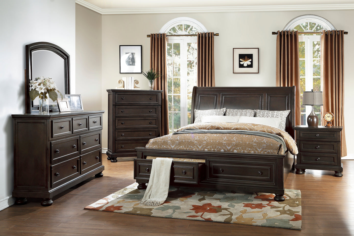 BEGONIA COLLECTION QUEEN 4PC PLATFORM/STORAGE BEDROOM SET GRAYISH BROWN
