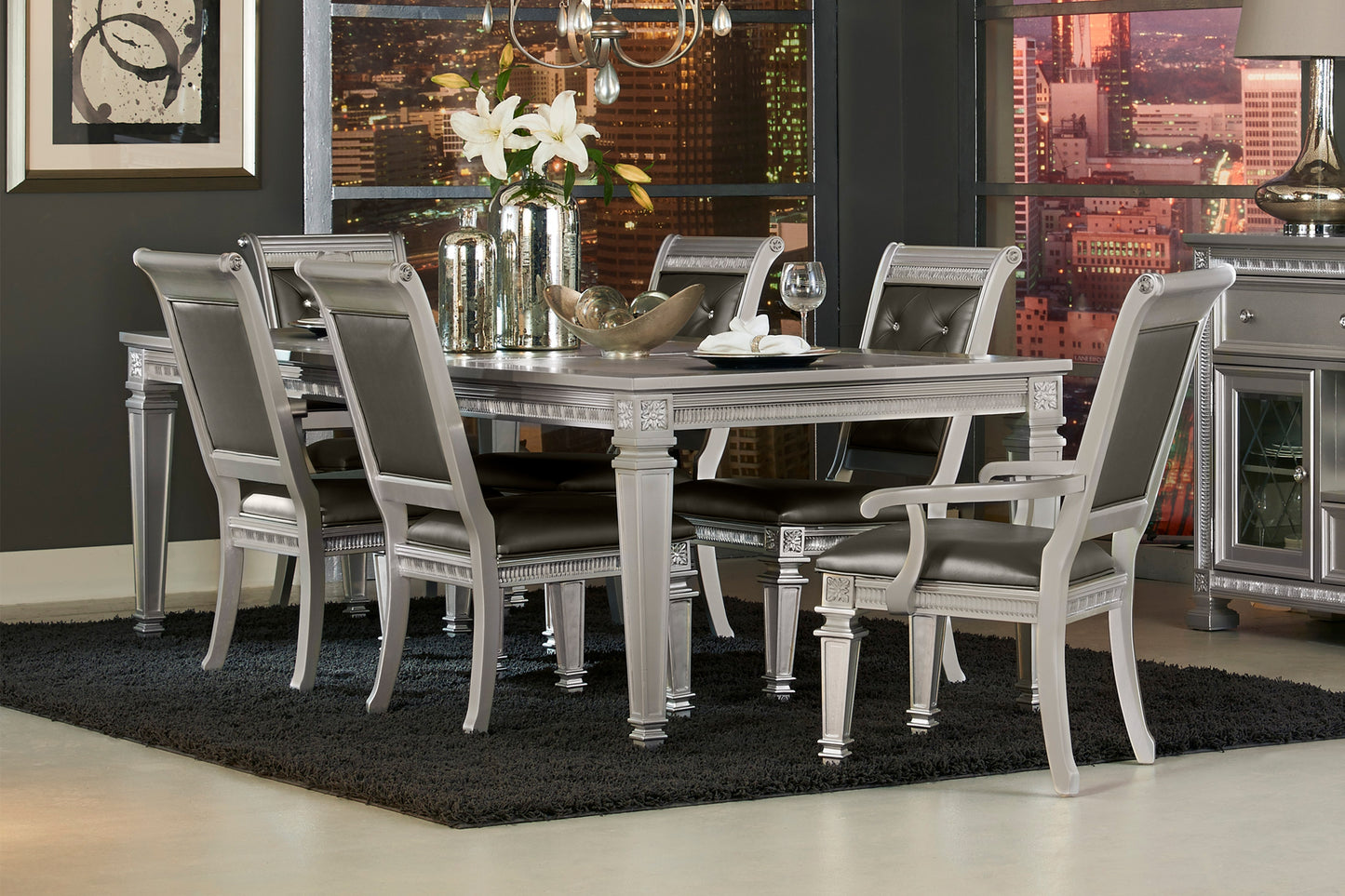 BEVELLE COLLECTION 7 PC DINING SET SILVER