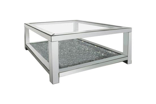 Valentina 1-shelf Square Glass Top Coffee Table Silver