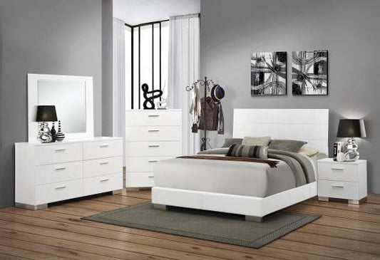 Felicity 4-piece Eastern King Bedroom Set White High Gloss (B,D,M,N)