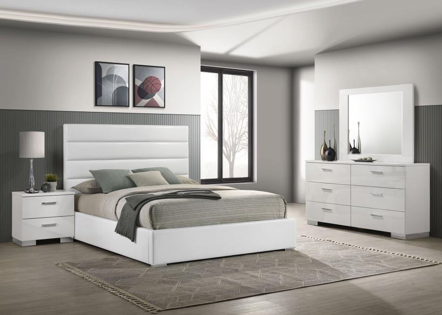 Felicity 4-piece Eastern King Platform Bedroom Set White High Gloss (B,D,M,N)