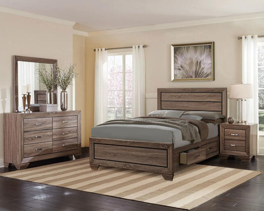 Kauffman 4-piece Eastern King Platform/Storage Bedroom Bedroom Set Washed Taupe with Storage (B,D,M,N)
