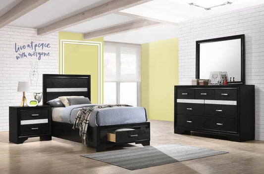 Miranda 4-piece Twin Platform/Storage Bedroom Set Black (B,D,M,N)