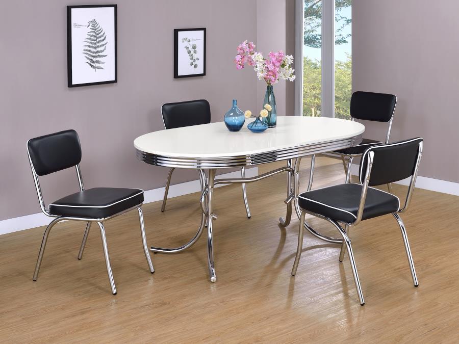 Retro 5-piece Oval Dining Table Set White and Red