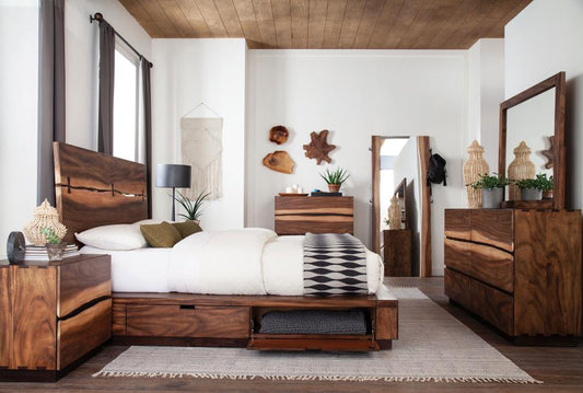 Winslow 4-piece Eastern King Platform/Storage Bedroom Set Smokey Walnut (B,D,M,N)