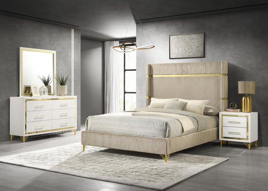 Lucia 4-piece Eastern King Bedroom Set Beige and White (B,D,M,N)