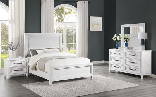 Marielle 4-piece Eastern King Bedroom Set Distressed White (B,D,M,N)