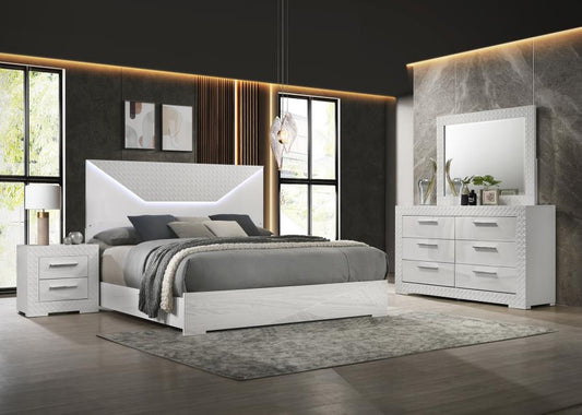 Ives 4-piece Eastern King Bedroom Set White High Gloss (B,D,M,N)