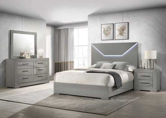 Ives 4-piece Eastern King Bedroom Set Grey High Gloss (B,D,M,N)