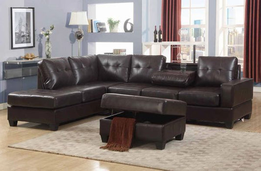#2300 BROWN LEATHER SECTIONAL & STORAGE OTTOMAN