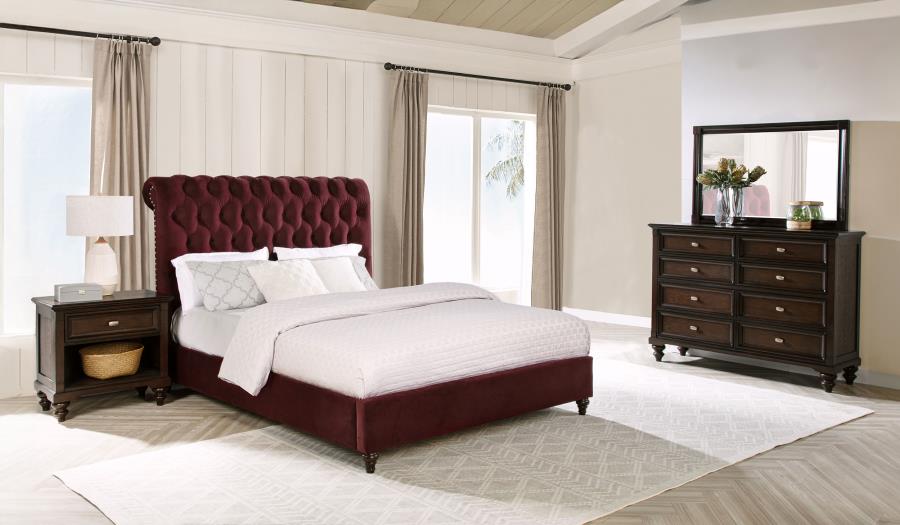 Devon 4-piece Full Bedroom Set Wine Red and Dark Oak (B,D,M,N)
