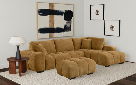 Camacho Upholstered Chaise Sectional Sofa with Ottoman Amber