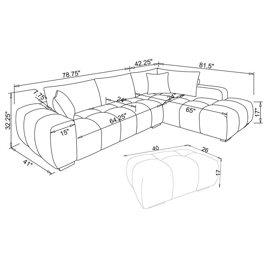 Camacho Upholstered Chaise Sectional Sofa with Ottoman Amber