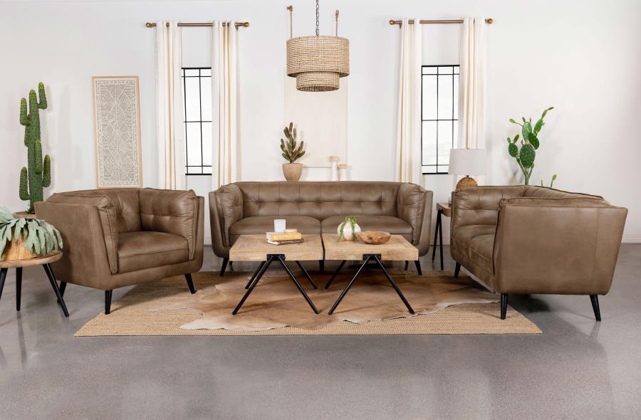 Thatcher 3-piece Upholstered Tuxedo Arm Sofa Set Brown