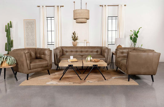 Thatcher 3-piece Upholstered Tuxedo Arm Sofa Set Brown