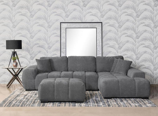 Octavia Upholstered Sectional Chaise Sofa with Ottoman Charcoal Grey