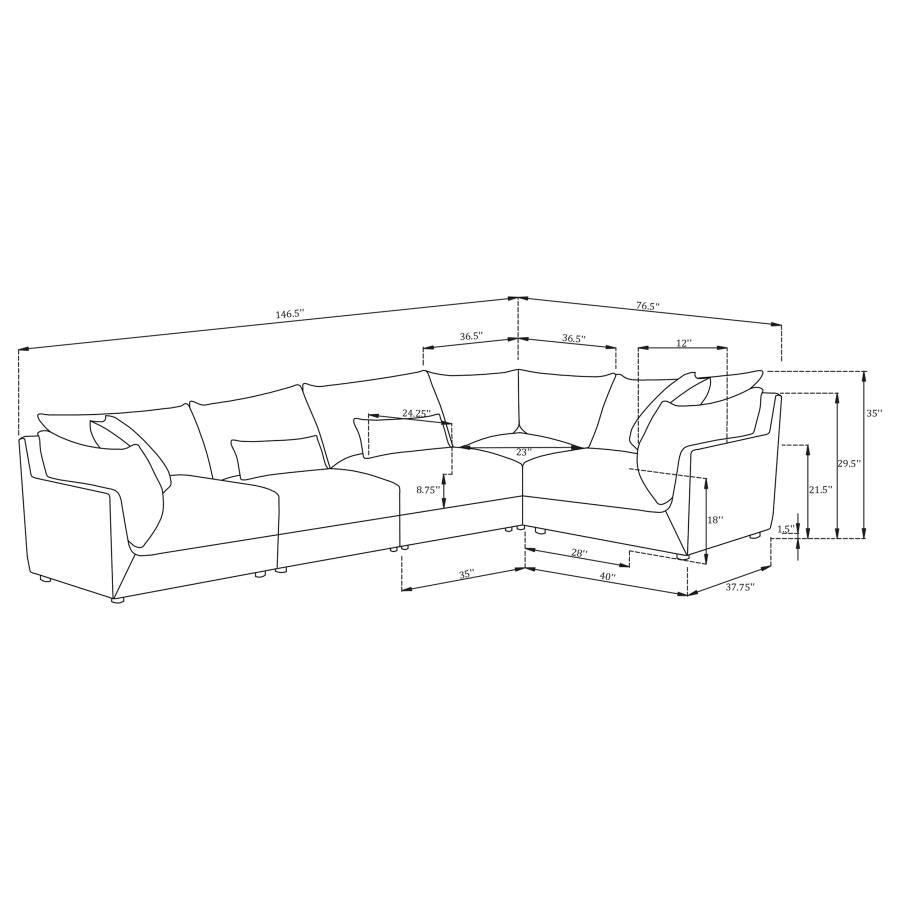 Sasha 5-piece Upholstered Modular Sectional Barely Black