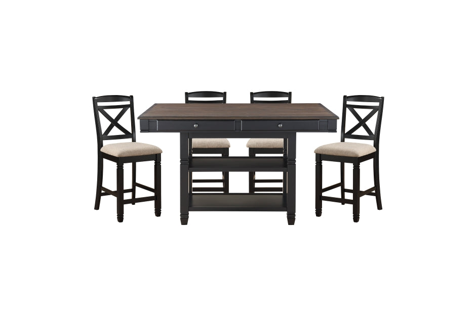 BAYWATER COLLECTION 5PC COUNTER HEIGHT BLACK & NATURAL TWO-TONE DINING SET