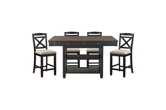 BAYWATER COLLECTION 5PC COUNTER HEIGHT BLACK & NATURAL TWO-TONE DINING SET