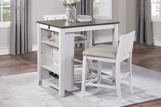 DAYE COLLECTION 3PC COUNTER HEIGHT DINING SET WHITE WITH USB