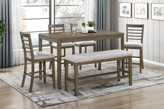 EMILIA COLLECTION 6PC COUNTER HEIGHT DINING SET LIGHT BROWN