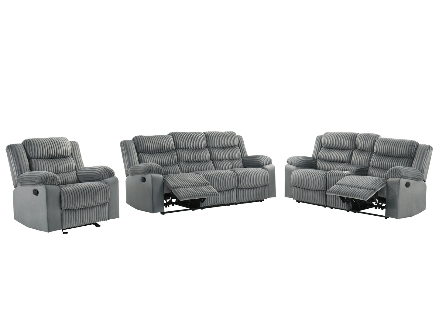 MAX 3 PC CORDUROY RECLINING SOFA, LOVESEAT AND CHAIR GRAY