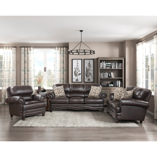 MILFORD COLLECTION 3PC BROWN SOFA, LOVESEAT AND CHAIR