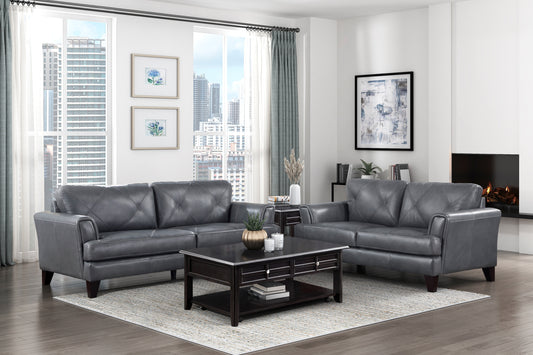 THIERRY COLLECTION 2PC SOFA AND LOVESEAT GENUINE LEATHER GRAY