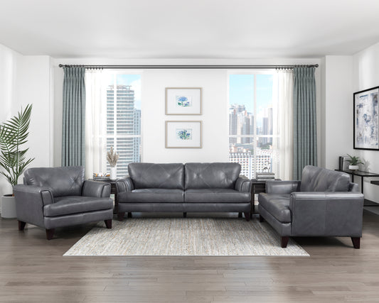 THIERRY COLLECTION 3PC SOFA, LOVESEAT AND CHAIR GENUINE LEATHER GRAY