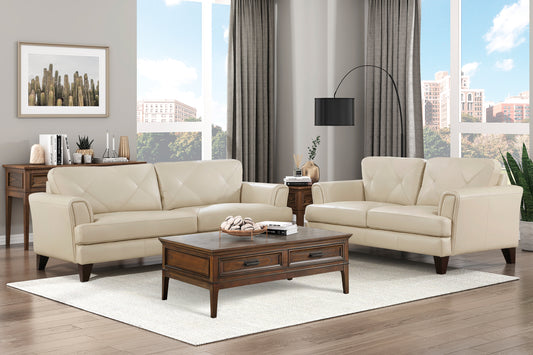 THIERRY COLLECTION 2PC SOFA AND LOVESEAT GENUINE LEATHER CREAM