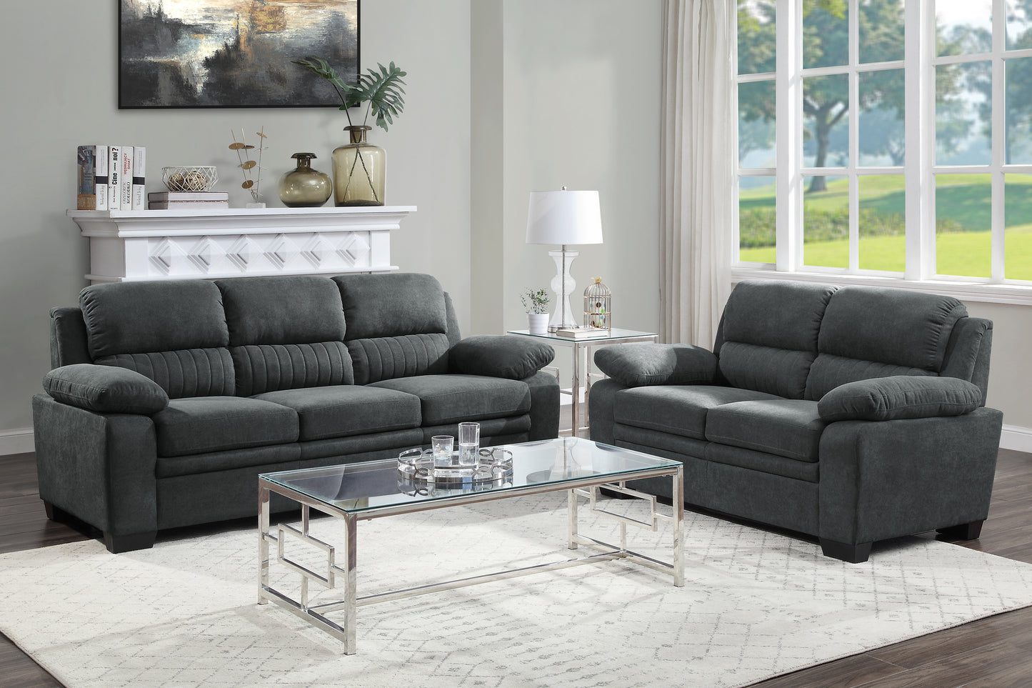 HOLLEMAN COLLECTION 2PC SOFA AND LOVE DARK GRAY