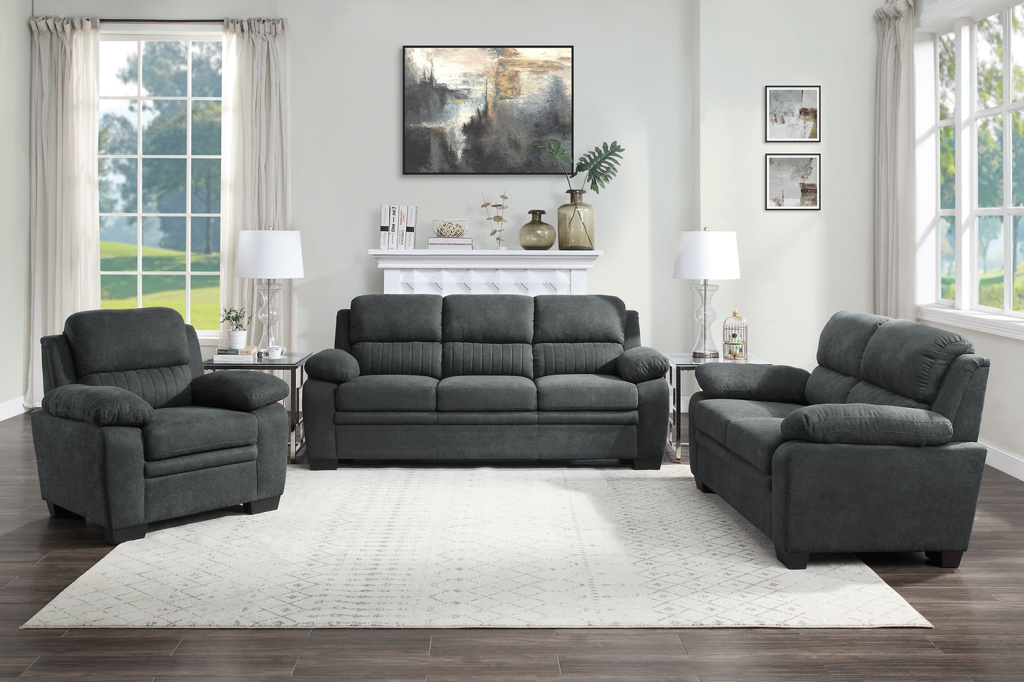 HOLLEMAN COLLECTION 3PC SOFA, LOVE AND CHAIR DARK GRAY