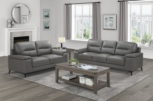 MISCHA COLLECTION 2PC TOP GRAIN LEATHER MATCH SOFA AND LOVESEAT DARK GRAY