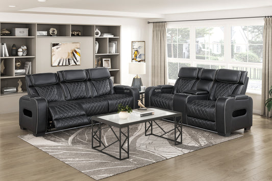 FAIRWAY COLLECTION 2PC RECLINING SOFA AND LOVESEAT BLACK