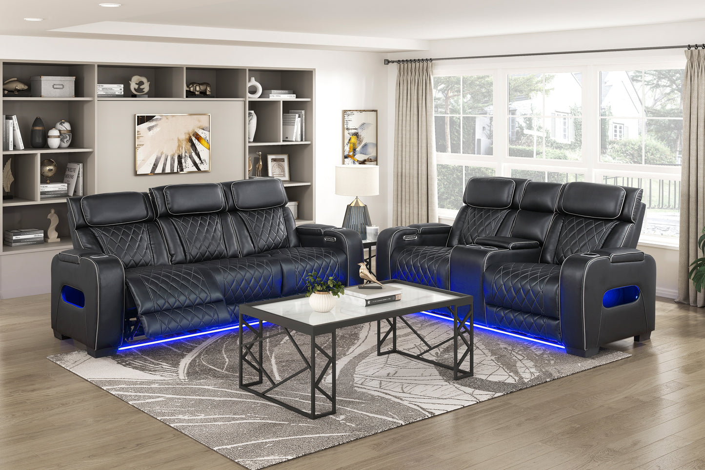 FAIRWAY COLLECTION 2PC RECLINING SOFA AND LOVESEAT BLACK