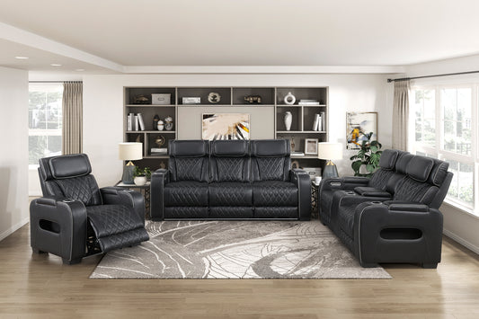 FAIRWAY COLLECTION 3 PC RECLINING SOFA, LOVESEAT AND CHAIR BLACK