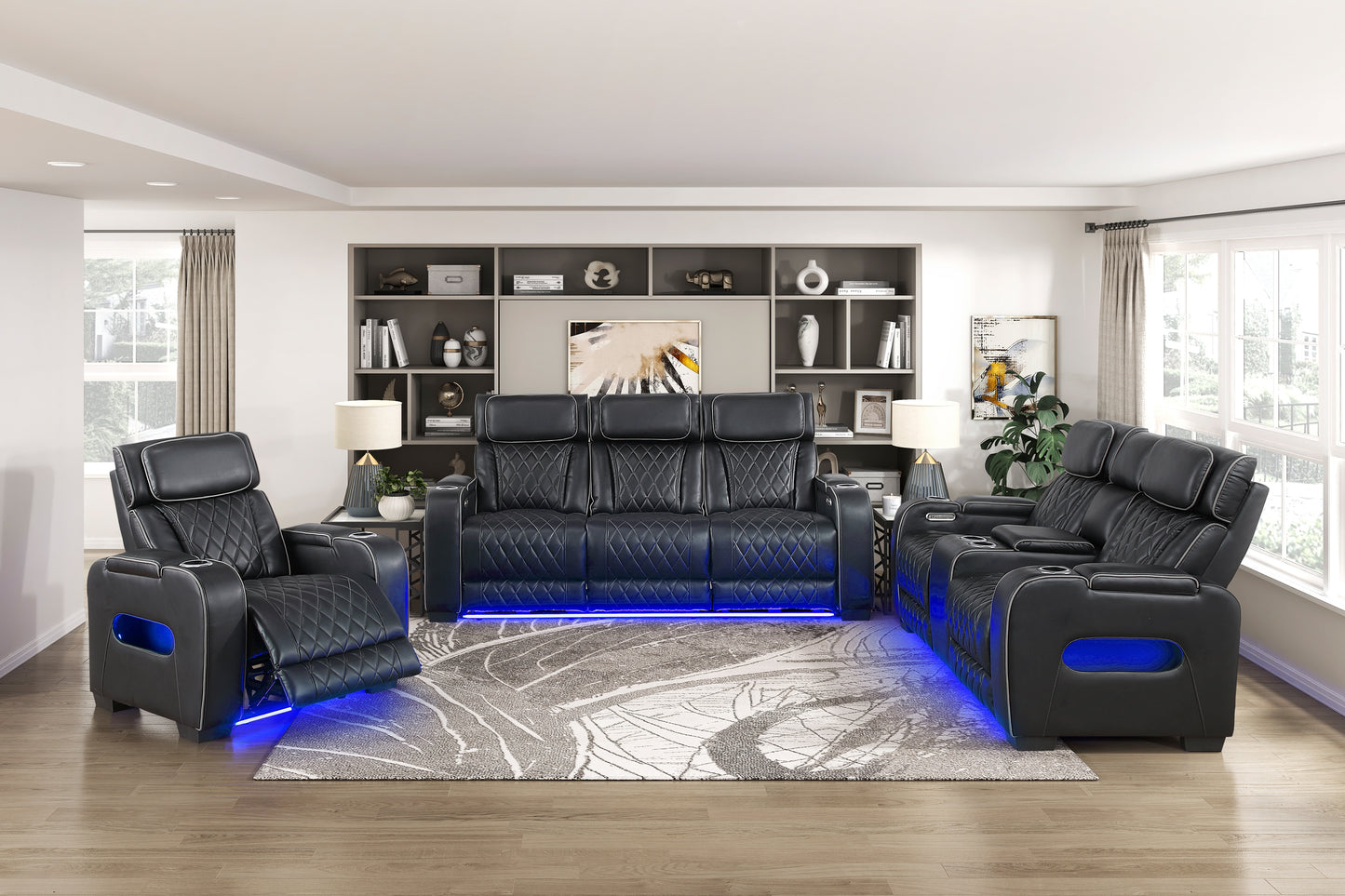 FAIRWAY COLLECTION 3 PC RECLINING SOFA, LOVESEAT AND CHAIR BLACK