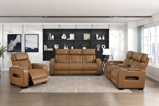 FAIRWAY COLLECTION 3 PC RECLINING SOFA, LOVESEAT AND CHAIR BROWN