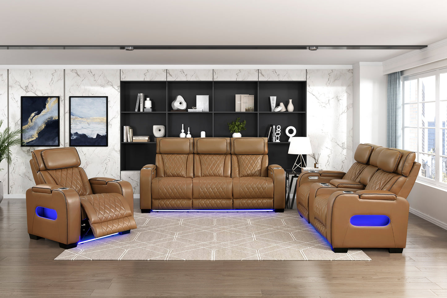 FAIRWAY COLLECTION 3 PC RECLINING SOFA, LOVESEAT AND CHAIR BROWN