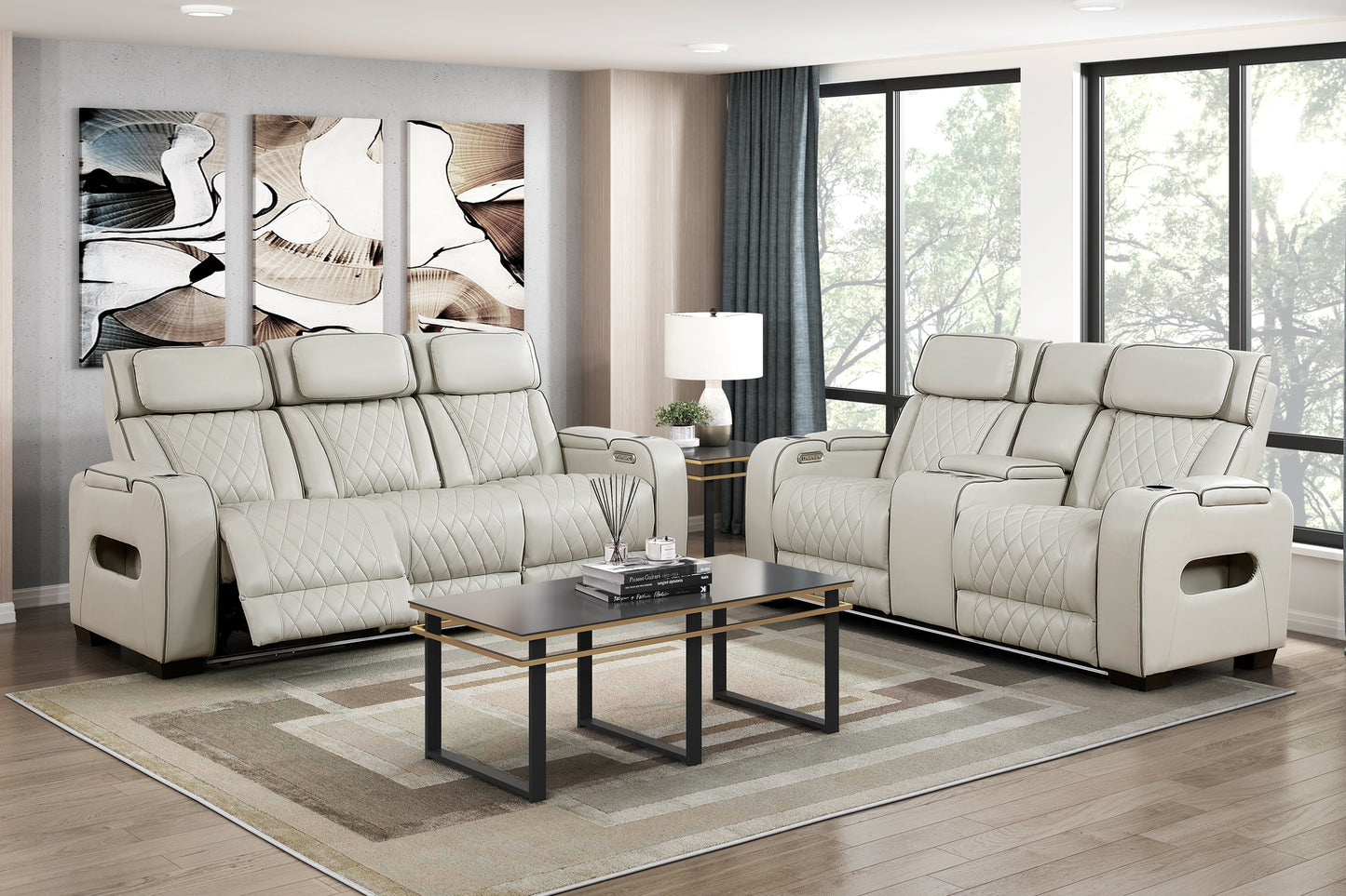 FAIRWAY COLLECTION 2PC RECLINING SOFA AND LOVESEAT LIGHT TOUPE