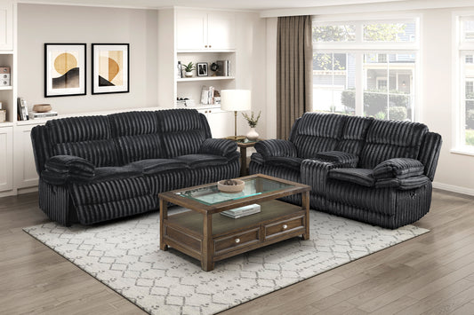 GOODLAND COLLECTION RECLINING 2 PC SOFA LOVESEAT DARK BLACK