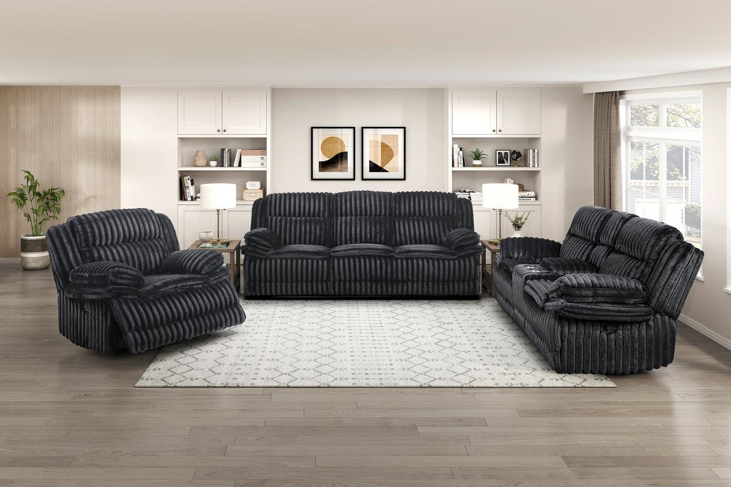 GOODLAND COLLECTION RECLINING 3 PC SOFA SET DARK BLACK