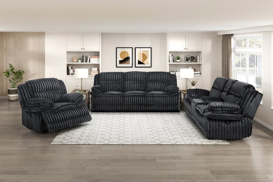 GOODLAND COLLECTION RECLINING 3 PC SOFA SET DARK BLACK