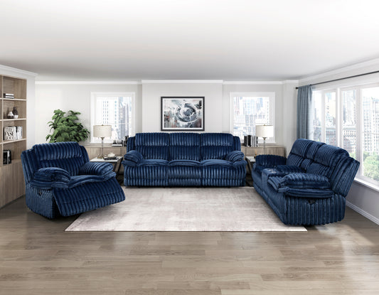 GOODLAND COLLECTION RECLINING 3 PC SOFA SET BLUE