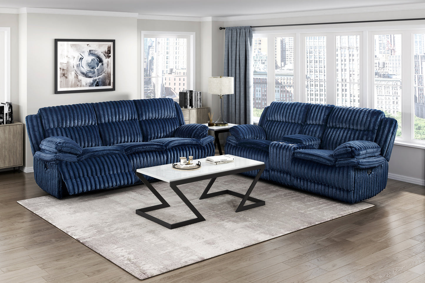 GOODLAND COLLECTION RECLINING 2 PC SOFA LOVESEAT BLUE