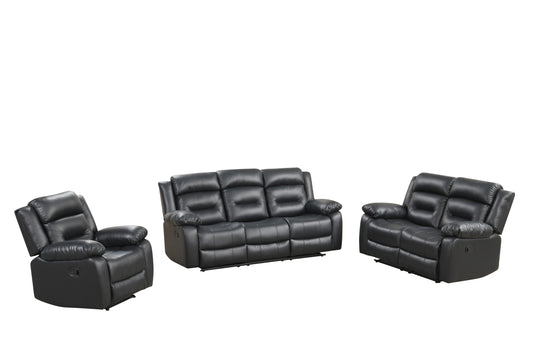 MARCUS 3PC RECLINING SOFA, LOVESEAT AND CHAIR BLACK